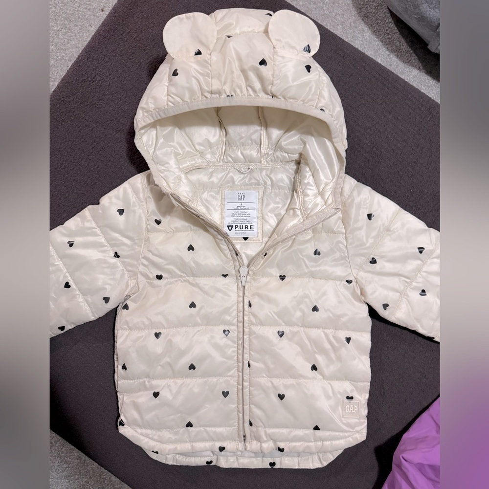 GAP Kids Ivory Heart Puffer Jacket